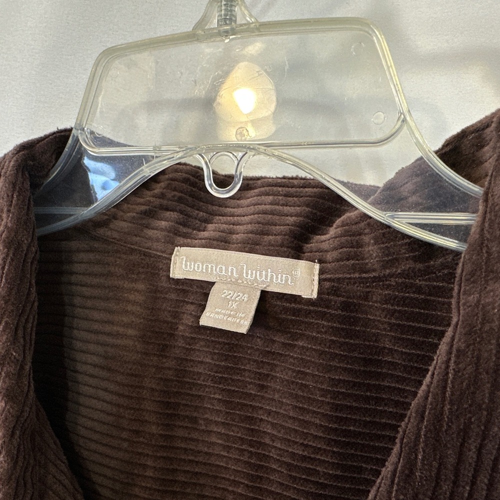 Woman Within Plus Size 22/24W Top 1X Brown Cotton Corduroy Shacket Earthy Boho F - Picture 7 of 8